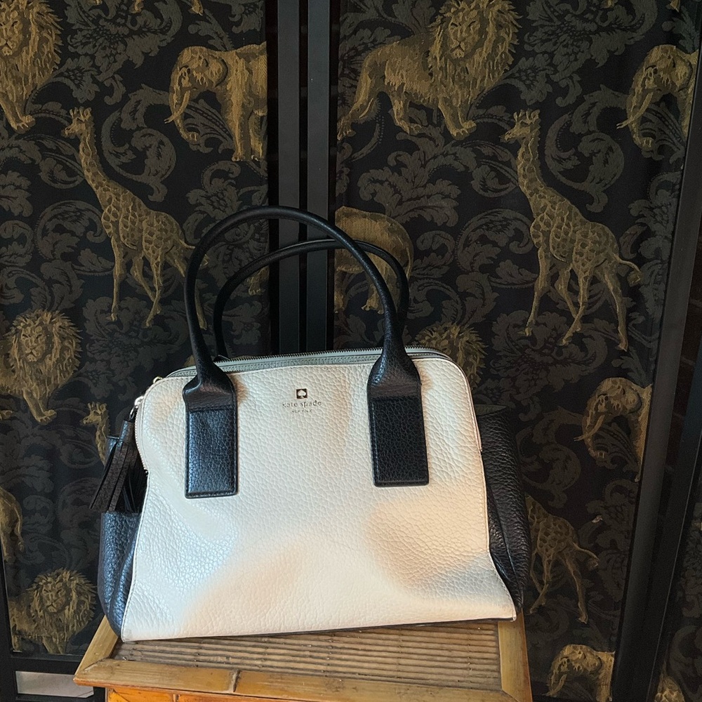 Kate Spade Classic Two-Tone Leather Satchel - Cream and Black